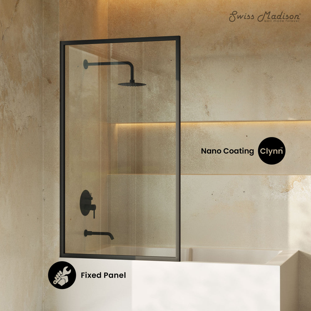 Swiss Madison Pierre 34 x 58 Framed Fixed 3/8 in. (10mm) Clear Tempered Glass Tub Door with Black Matte Frame