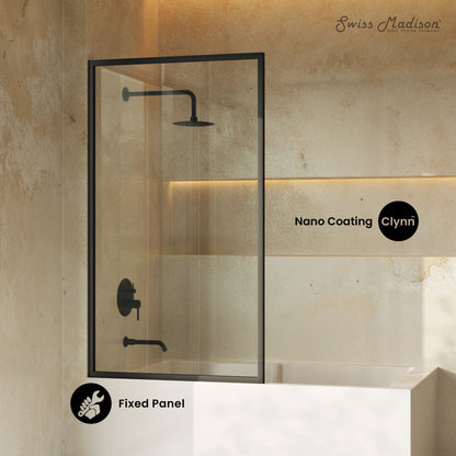 Swiss Madison Pierre 34 x 58 Framed Fixed 3/8 in. (10mm) Clear Tempered Glass Tub Door with Black Matte Frame