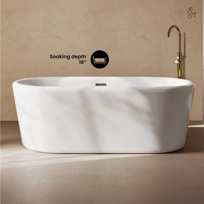 Swiss Madison Nanterre 68" Soaking Freestanding Bathtub in Glossy White, Drain Included
