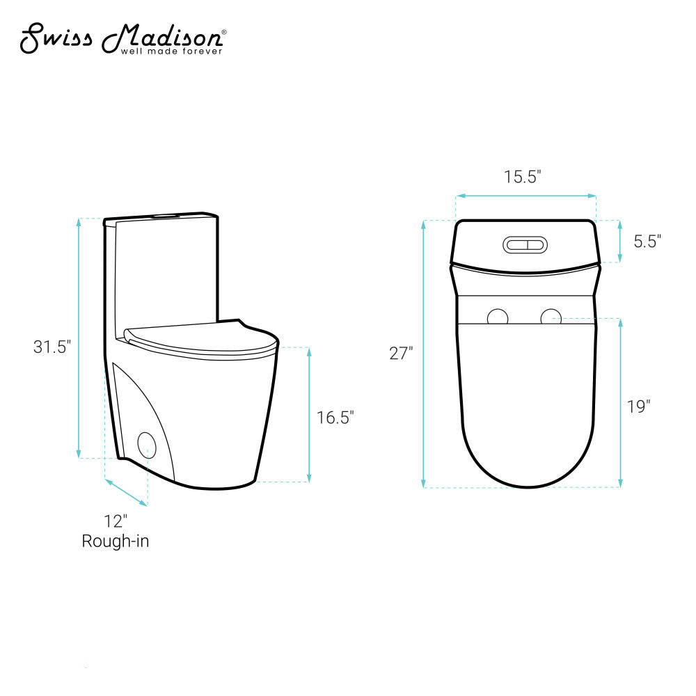 Swiss Madison St. Tropez One-Piece Elongated Toilet Vortex Dual-Flush 1.1/1.6 gpf with Smart Seat Bidet Option 2