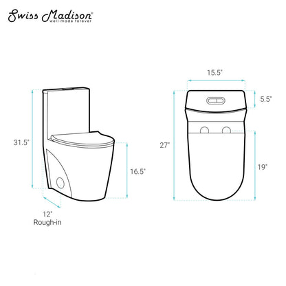 Swiss Madison St. Tropez One-Piece Elongated Toilet Vortex Dual-Flush 1.1/1.6 gpf with Smart Seat Bidet Option 2