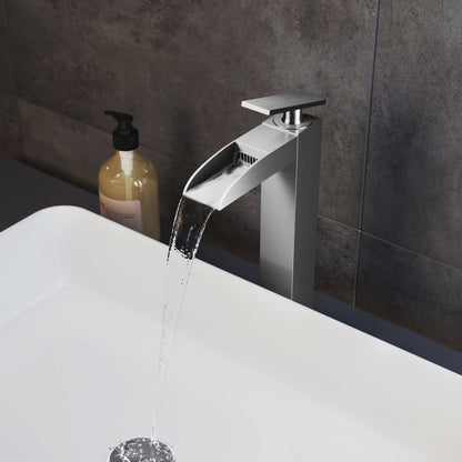 Swiss Madison Concorde Single Hole, Single-Handle, High Arc Waterfall, Bathroom Faucet in Brushed Nickel