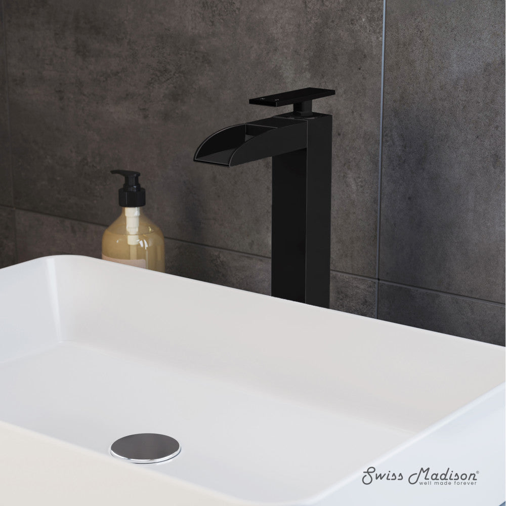 Swiss Madison Concorde Single Hole, Single-Handle, High Arc Waterfall, Bathroom Faucet in Matte Black