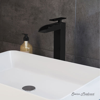 Swiss Madison Concorde Single Hole, Single-Handle, High Arc Waterfall, Bathroom Faucet in Matte Black