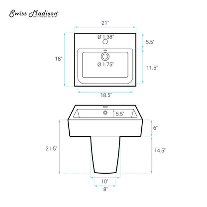Swiss Madison Concorde 21" Two-Piece Wall-Mount Bathroom Sink