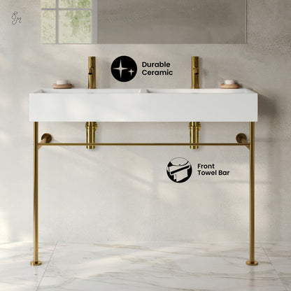 Swiss Madison Claire 48" Double Basin Console Sink with Glossy Gold Legs