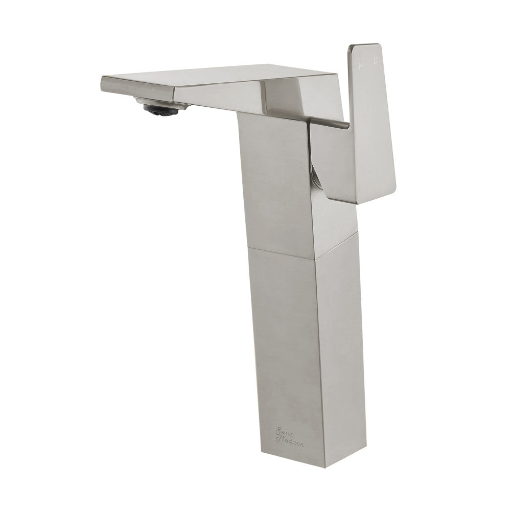 Swiss Madison Carre Single Hole, Single-Handle, High Arc Bathroom Faucet in Brushed Nickel