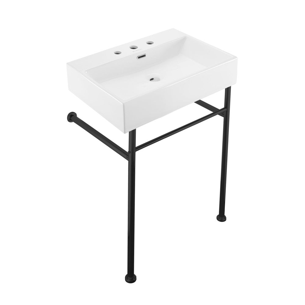 Swiss Madison Claire 24" Console Sink White Basin Black Legs with 8" Widespread Holes