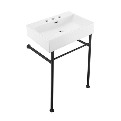Swiss Madison Claire 24" Console Sink White Basin Black Legs with 8" Widespread Holes