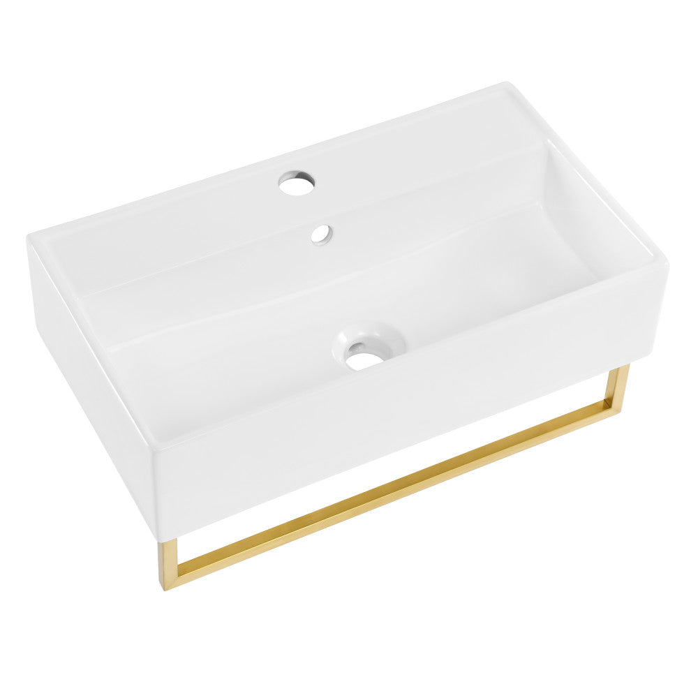 Swiss Madison Claire 22" Wall-Mount Bathroom Sink with Brushed Gold Towel Bar