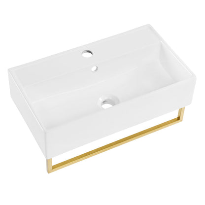 Swiss Madison Claire 22" Wall-Mount Bathroom Sink with Brushed Gold Towel Bar