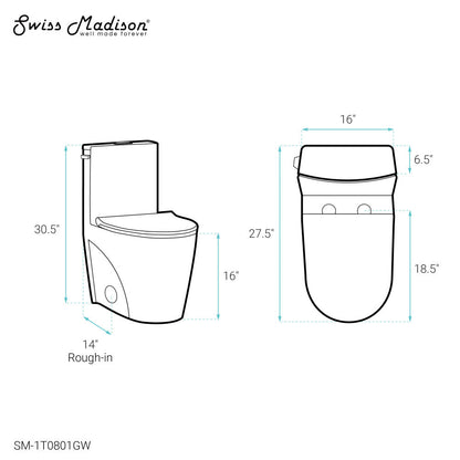 Swiss Madison St. Tropez One-Piece 14" Rough-in 1.28 GPF Left Flush Elongated Toilet in Glossy White
