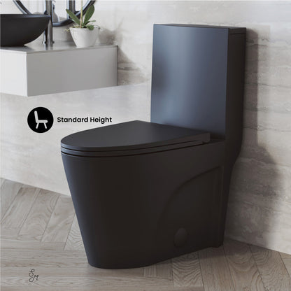 Swiss Madison St. Tropez One-Piece Elongated Toilet Left Side Vortex Flush Handle in Matte Black 1.28 gpf