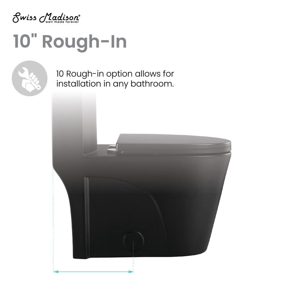 Swiss Madison St. Tropez One Piece Elongated Toilet Dual Vortex Flush 1.1/1.6 gpf with 10" Rough-In, Matte Black
