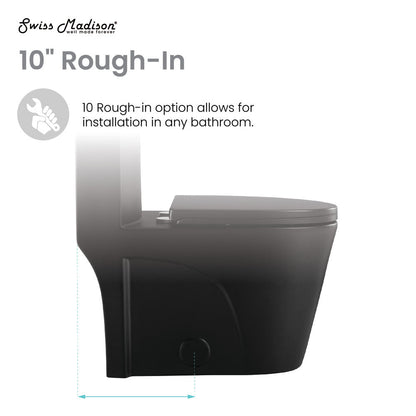 Swiss Madison St. Tropez One Piece Elongated Toilet Dual Vortex Flush 1.1/1.6 gpf with 10" Rough-In, Matte Black