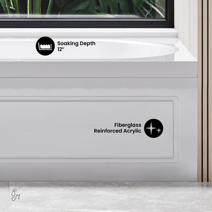 Swiss Madison Concorde 60" x 32" Acrylic Glossy White, Alcove, Integral, Left-Hand Drain, Apron Bathtub