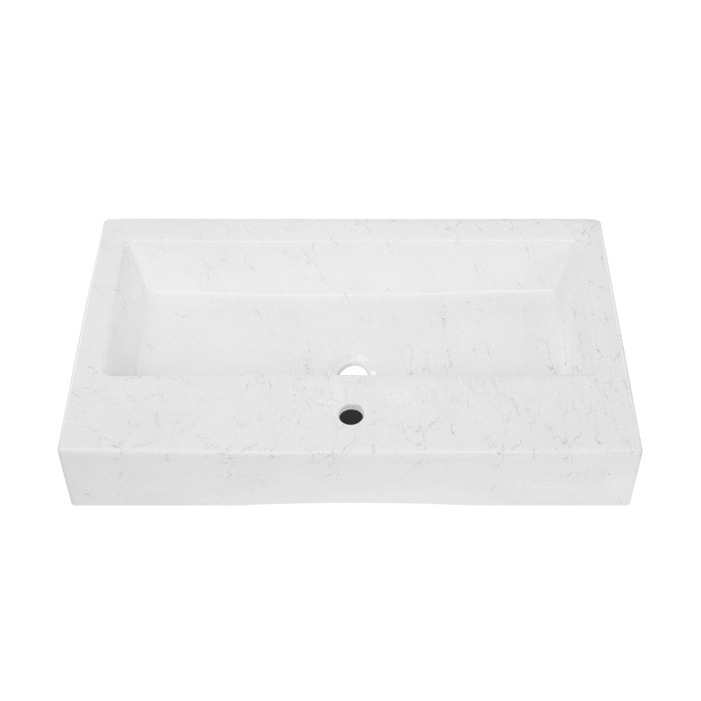 Swiss Madison Voltaire Wide Rectangle Vessel Sink in Static Marble