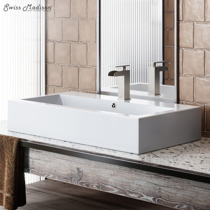 Swiss Madison Voltaire 32" Rectangle Vessel Sink in Glossy White with Faucet Mount