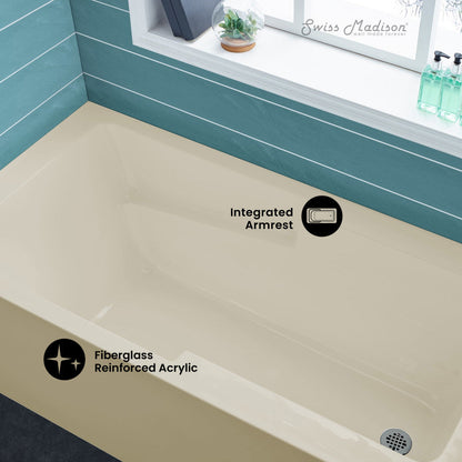 Swiss Madison Voltaire 54" x 30" Right-Hand Drain Alcove Bathtub with Apron in Bisque