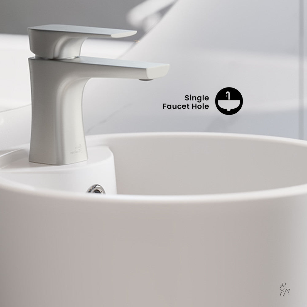 Swiss Madison Monaco Circular Basin Pedestal Sink in Matte White