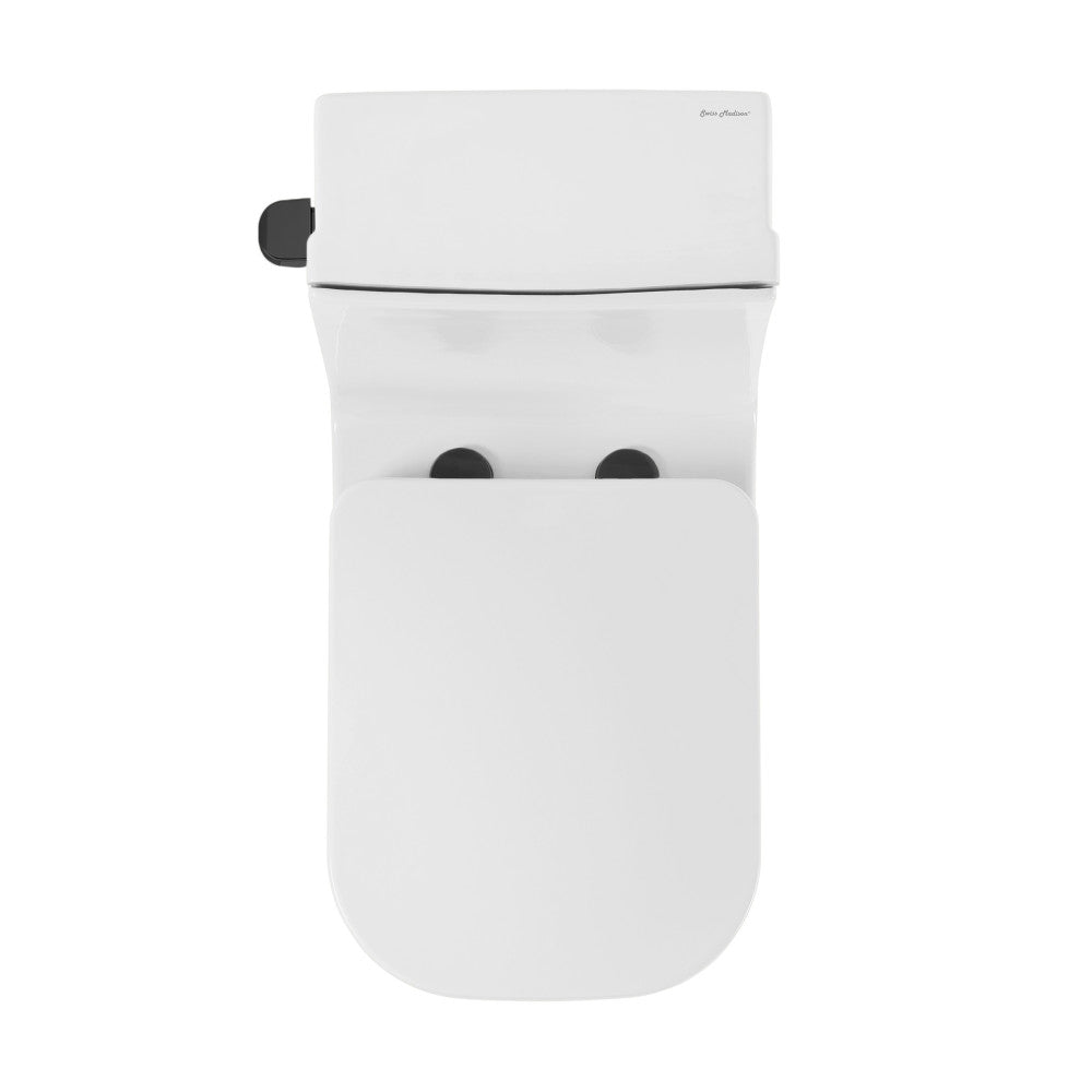 Swiss Madison Concorde One-Piece 12" Rough-in 1.28 GPF Left-Hand Flush Square Toilet in Glossy White with Black Hardware