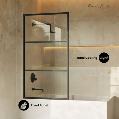 Swiss Madison Claire 34 x 58 Framed Fixed 3/8 in. (10mm) Clear Tempered Glass Tub Door with Black Matte Frame