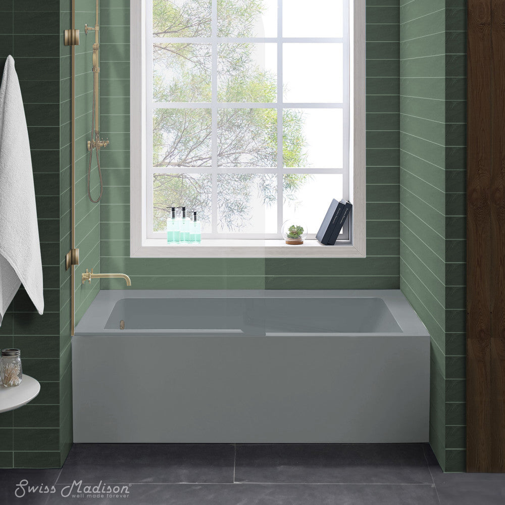 Swiss Madison Voltaire 60" x 32" Left-Hand Drain Alcove Bathtub with Apron and Armrest in Matte Grey