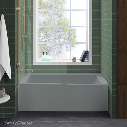 Swiss Madison Voltaire 60" x 32" Left-Hand Drain Alcove Bathtub with Apron and Armrest in Matte Grey