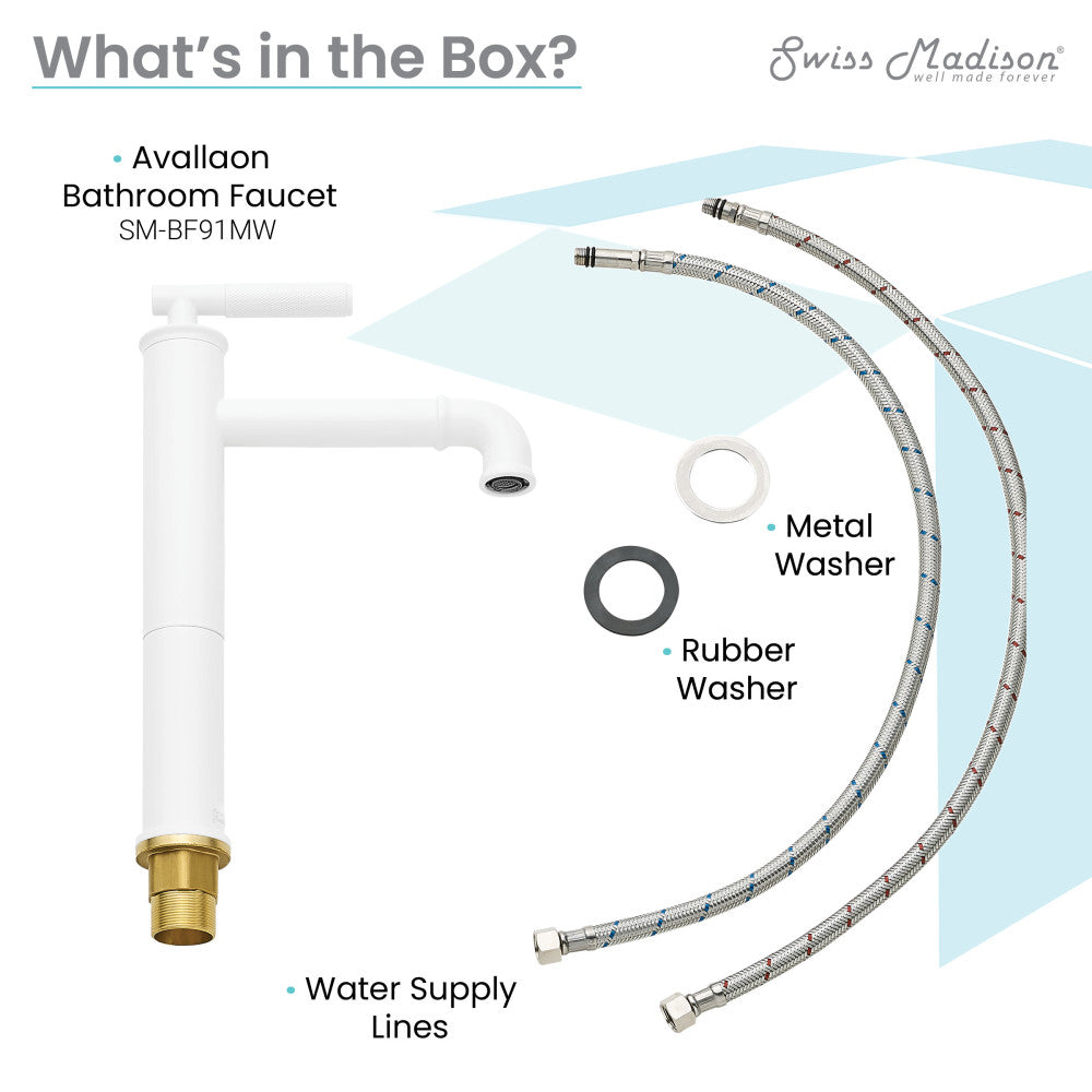 Swiss Madison Avallon Single Hole, Single-Handle Sleek, High Arc Bathroom Faucet in Matte White