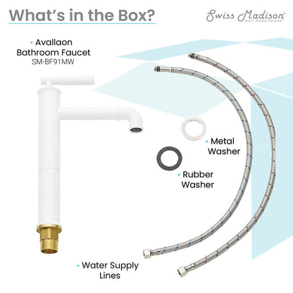 Swiss Madison Avallon Single Hole, Single-Handle Sleek, High Arc Bathroom Faucet in Matte White
