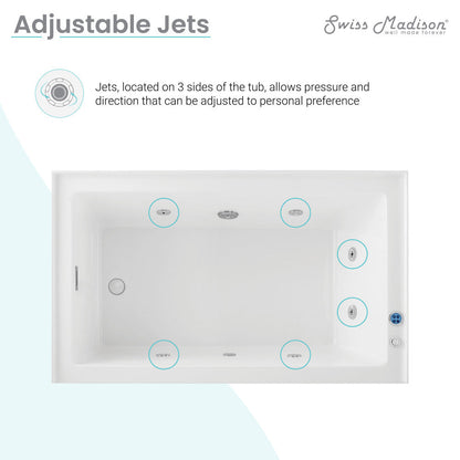 Swiss Madison Avancer 60" x 36" Left-Hand Drain Rectangular Alcove Whirlpool Bathtub with Apron