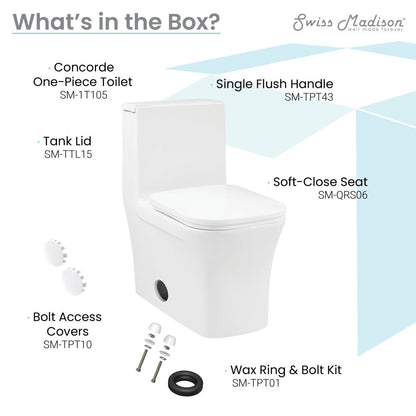 Swiss Madison Concorde One Piece Square Right Side Flush Handle Toilet 1.28 gpf