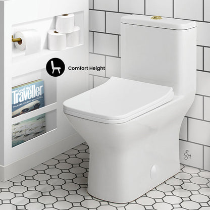 Swiss Madison Carre One Piece Square Toilet Dual Flush, Brushed Gold Hardware 1.1/1.6 gpf