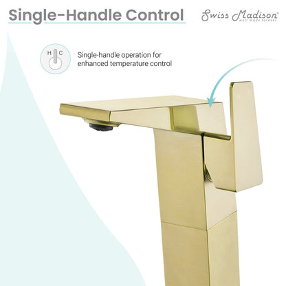 Swiss Madison Carre Single Hole, Single-Handle, High Arc Bathroom Faucet in Brushed Gold