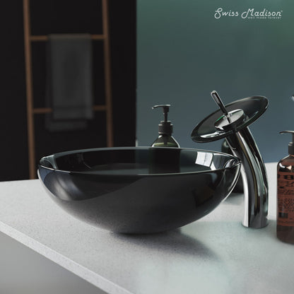 Swiss Madison Cascade 16.5 Color Glass Vessel Sink with Faucet, Black