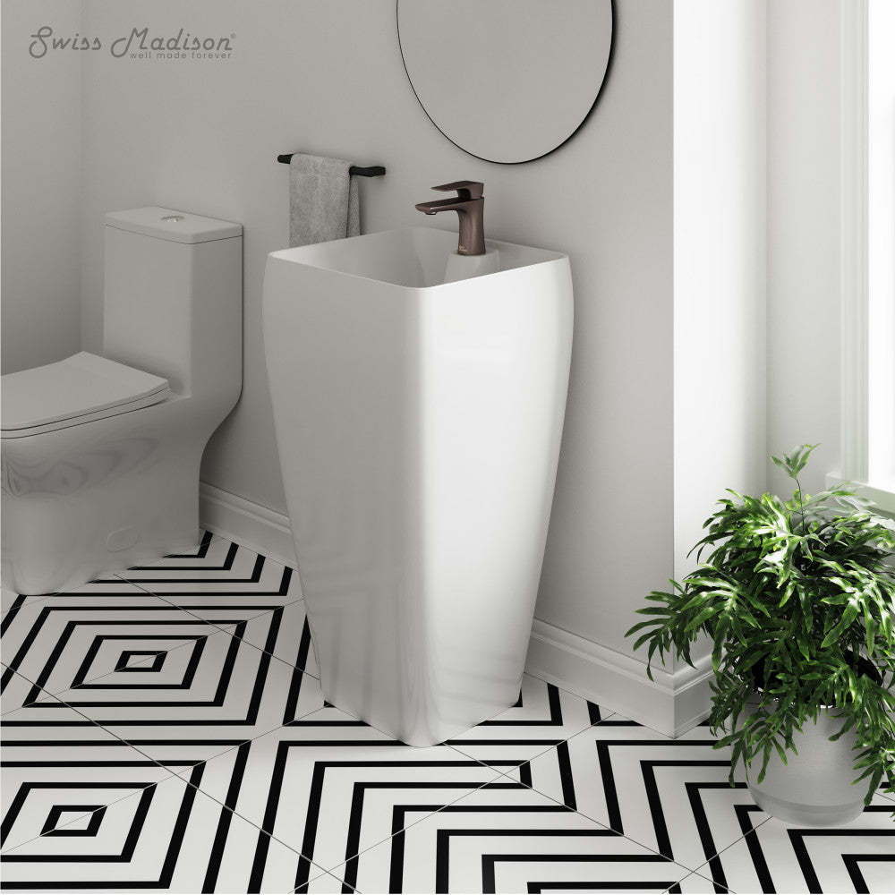 Swiss Madison Carre One Piece Pedestal Sink