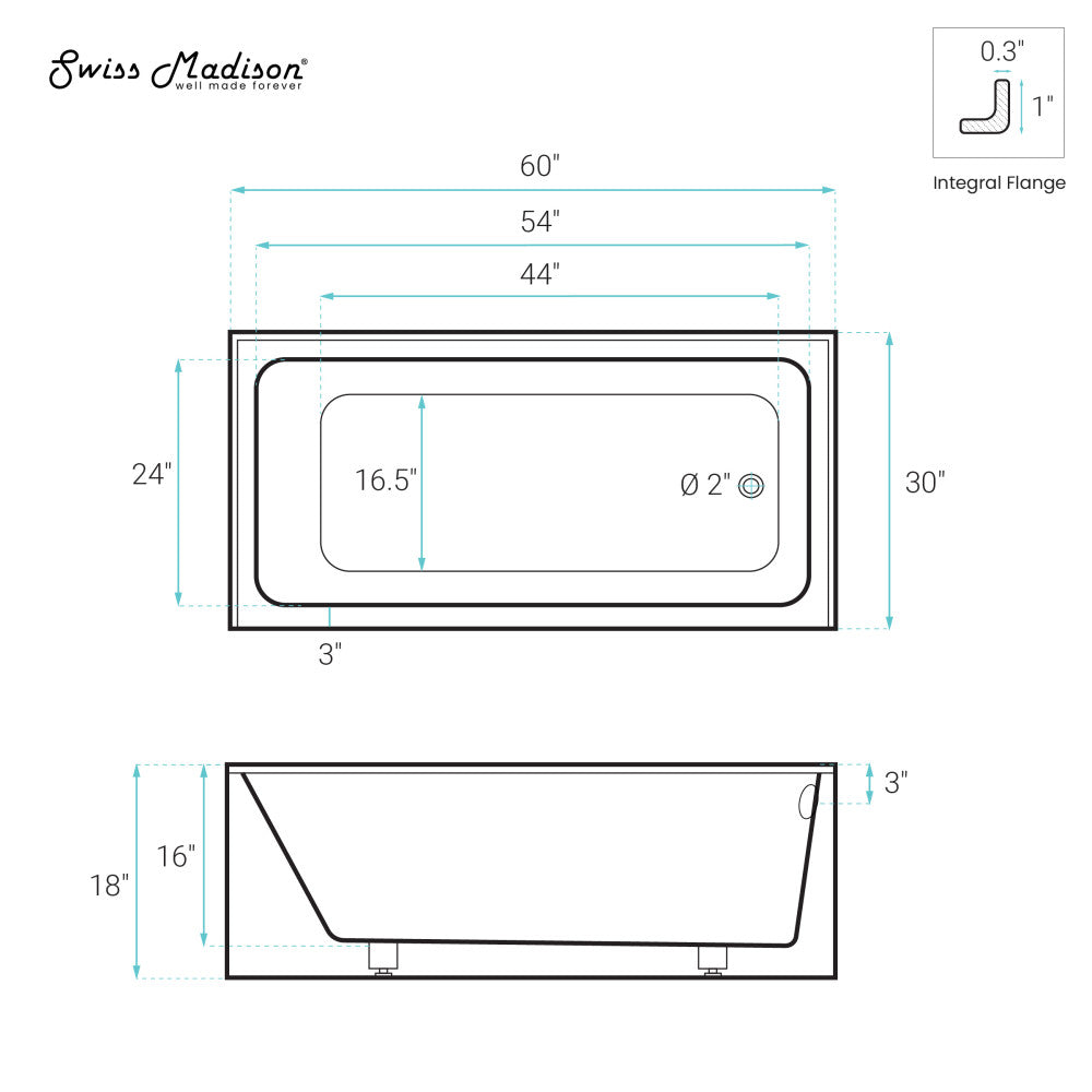 Swiss Madison Voltaire 60 x 30 Skirted Right Drain Soaking Apron Bathtub in Glossy White