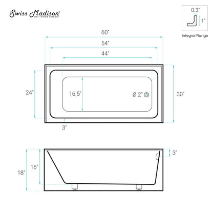Swiss Madison Voltaire 60 x 30 Skirted Right Drain Soaking Apron Bathtub in Glossy White