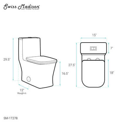 Swiss Madison Concorde One Piece Square Toilet Dual Flush 1.1/1.6 gpf with 10" Rough In