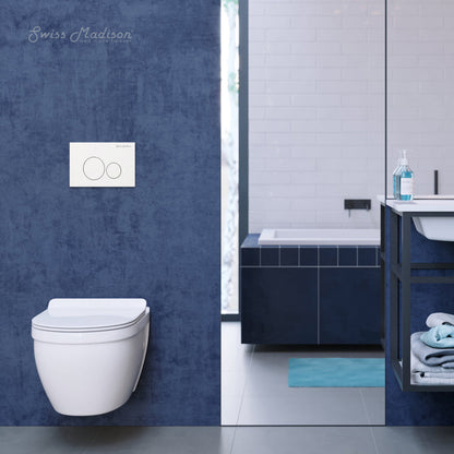 Swiss Madison Ivy Wall-Hung Toilet Bundle 0.8/1.6 GPF Dual Flush in Glossy White with White Flush Plate