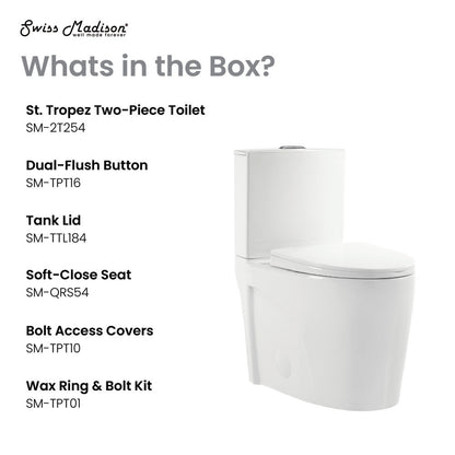 Swiss Madison St. Tropez Two-Piece 12" Rough-in 1.1/1.6 GPF Dual Top Flush Elongated Toilet in Glossy White