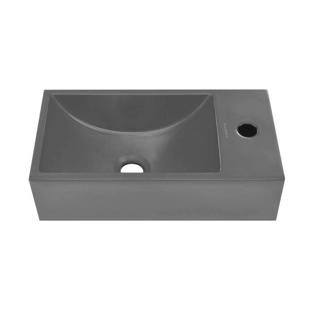 Swiss Madison Lisse 16" Concrete Rectangle Wall-Mounted Sink with Right Side Faucet Mount in Matte Dark Gray