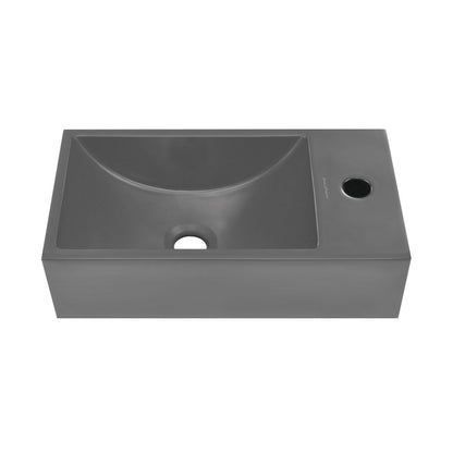 Swiss Madison Lisse 16" Concrete Rectangle Wall-Mounted Sink with Right Side Faucet Mount in Matte Dark Gray
