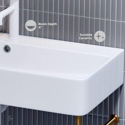 Swiss Madison Carre 36 Ceramic Console Sink White Basin Brushed Gold Legs