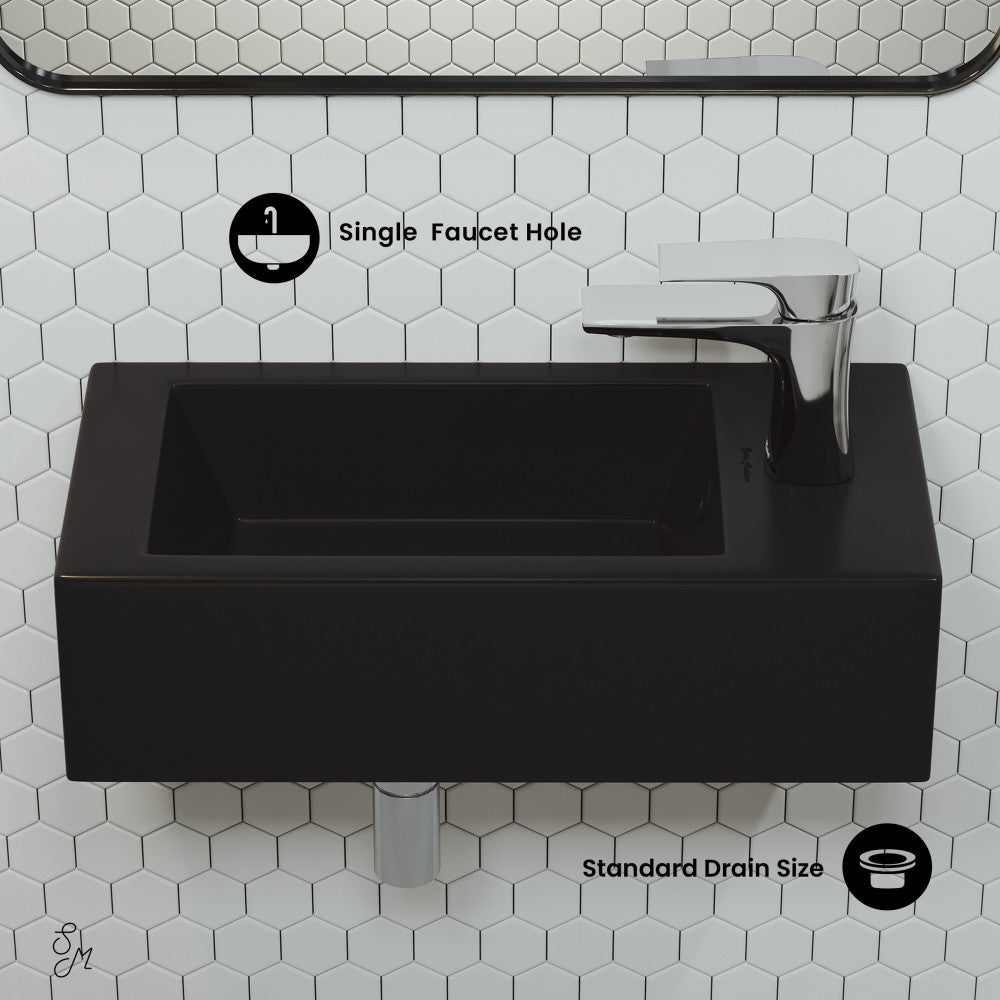 Swiss Madison Voltaire 19.5 x 10 Rectangular Ceramic Wall Hung Sink with Right Side Faucet Mount, Matte Black