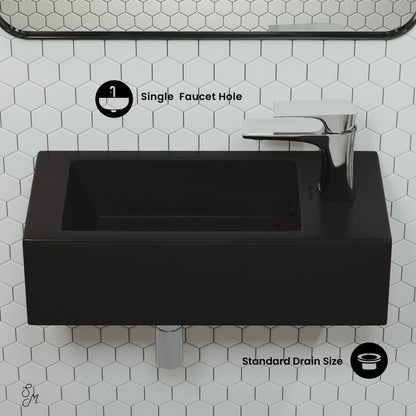 Swiss Madison Voltaire 19.5 x 10 Rectangular Ceramic Wall Hung Sink with Right Side Faucet Mount, Matte Black
