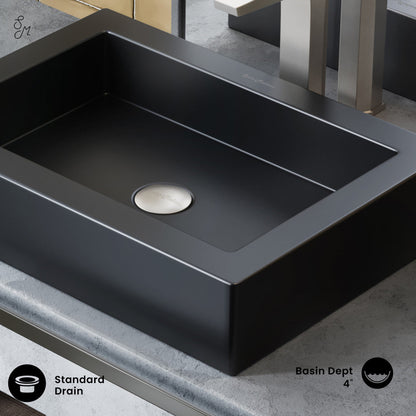 Swiss Madison Voltaire Ceramic Rectangle Vessel Sink, Matte Black