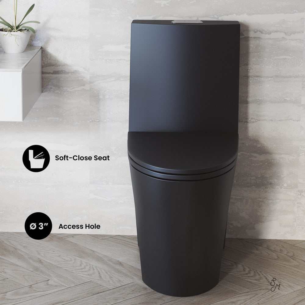 Swiss Madison St. Tropez One Piece Elongated Toilet Dual Vortex Flush 1.1/1.6 gpf with 10" Rough-In, Matte Black