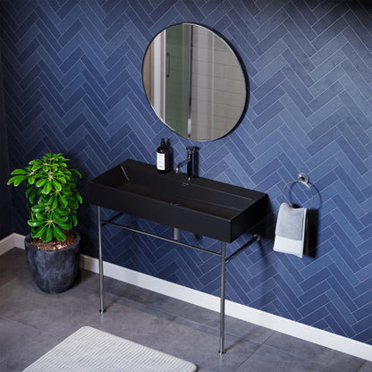 Swiss Madison Claire 40 Ceramic Console Sink Matte Black Basin Chrome Legs