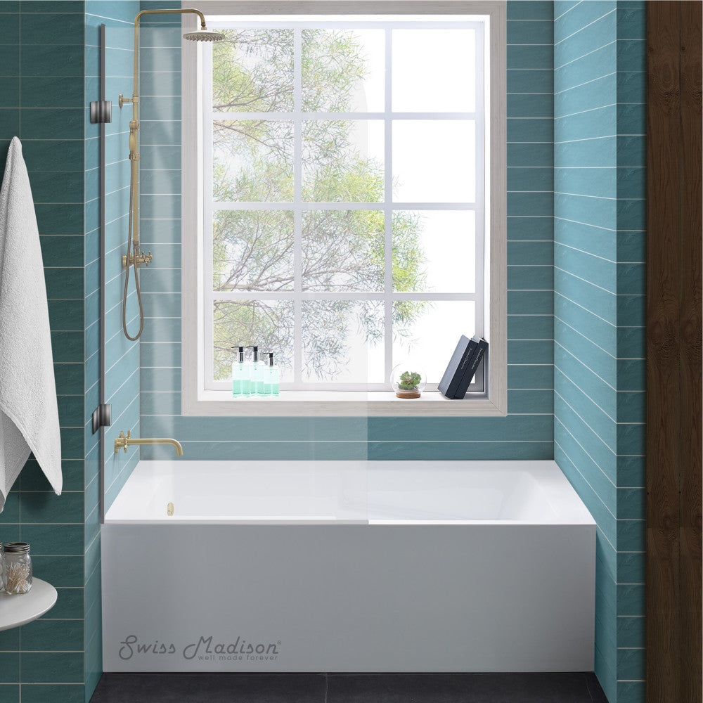 Swiss Madison Voltaire 54 x 30 Skirted Left Drain Soaking Alcove Bathtub in Glossy White with Integrated Armrest